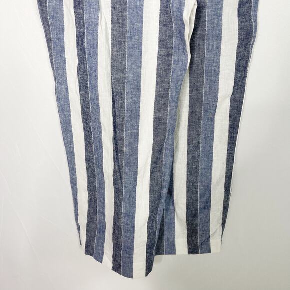 LC Lauren Conrad XSmall Linen Cotton Striped Wide Leg Cropped Pants Blue White - Picture 7 of 10